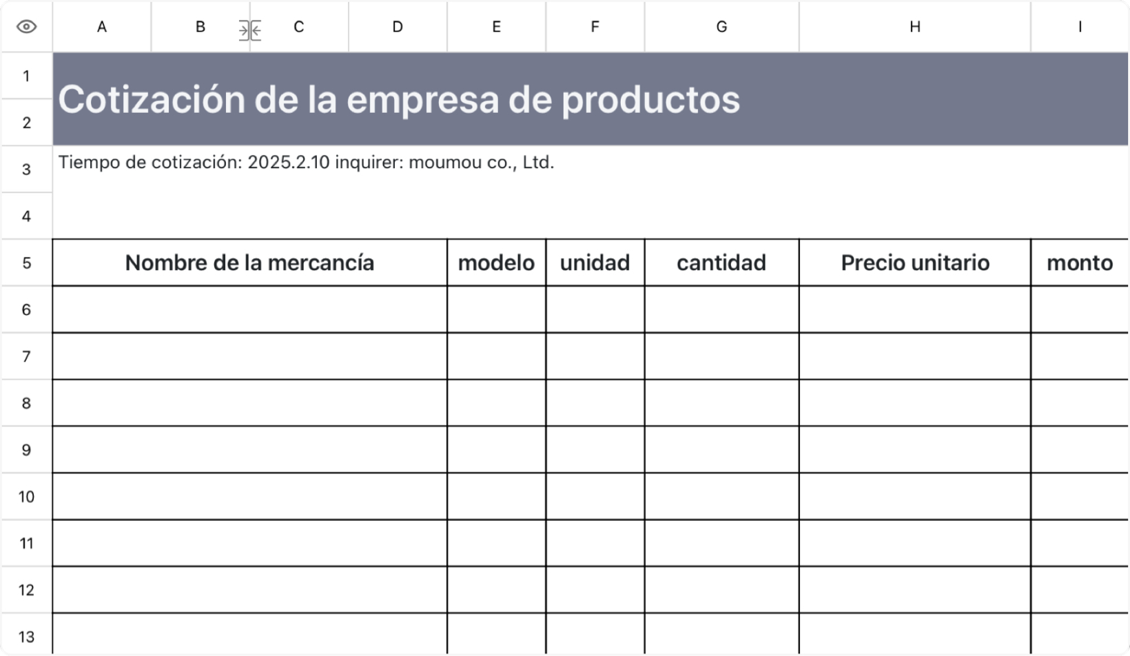 Cotización de la empresa de productos